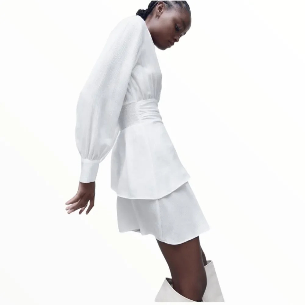 ZARA | White | OPENWORK EMBROIDERED MINI DRESS - Picture 6 of 10